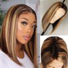 12Inch Ombre Blonde Human Hair Wig Short Bob Highlight Human Hair Wigs 4×1 T Middle Part Lace Closure Ombre P4/27 Human Hair Wig for Black Women