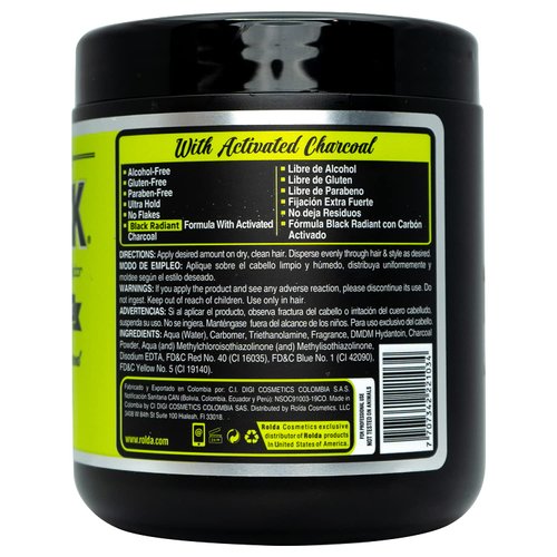 Rolda Black Styling Hair Gel - Medium To Strong Hold With Medium Shine For a Wet Slicked Back Look With All Day Hold - Activated Black Charcoal Covers Grey Hair Instantly 17.6oz