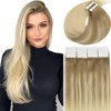 LacerHair Balayage Tape in Hair Extensions Human Hair Double Side Tape Seamless Skin Weft Ombre Light Brown Fading to Platinum Blonde B#8/60 50 Grams 20Pcs 20 Inch