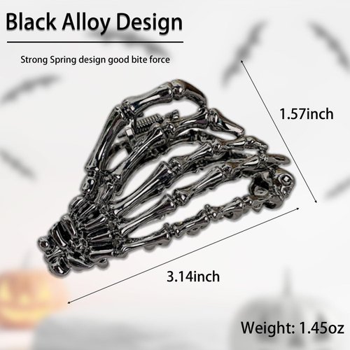 Halloween Hair Clips Skeleton Hair Claw Black Steel Halloween Hair Accessories Horror Non-Slip Claw Clip for Women Thick And Thin Hair (1 Count)