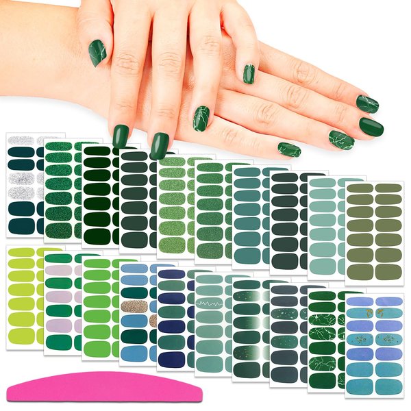 SILPECWEE 20 Sheets Green Nail Polish Strips Spring Nail Wraps for Women Self Adhesive Nail Stickers Nail Strips Real Nail Polish Stick on Nails with 1pc Nail File