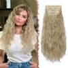 FESHFEN Clip in Hair Extensions 4 PCS Long Wavy Curly Thick Full Head Clip in Hairpieces Synthetic Natural Clip Hair Extension for Women, Dark Ash Blonde Mixed Bleach Blonde 20 inch