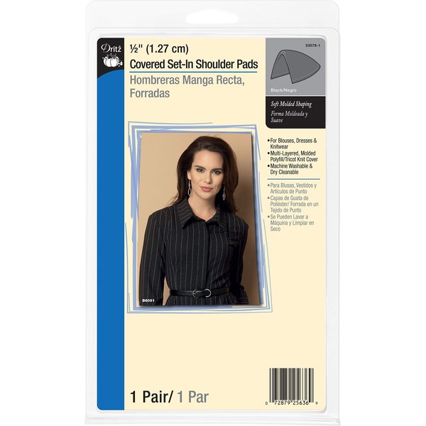 Dritz 103562 53078-1 Shoulder Pads, Covered Set-in, 1/2-Inch, Black