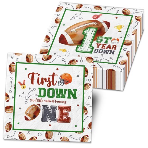 Football 1st Birthday Party Decorations Napkins, 40Pcs First Year Down Napkins Football Birthday Paper Napkins for Boys Girls Football First Birthday Decorations Supplies