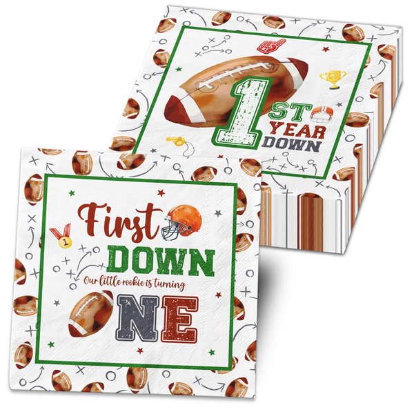 Football 1st Birthday Party Decorations Napkins, 40Pcs First Year Down Napkins Football Birthday Paper Napkins for Boys Girls Football First Birthday Decorations Supplies