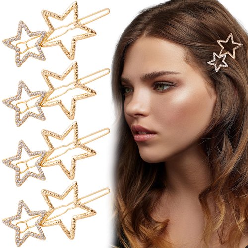 SmallCat 8pcs Star Hair Clips, Gold Rhinestone Star Hair Barrettes, Elegant Star Hair Accessories, Metal Crystal Double Star Hair Pins for Women for Daily Use, Festival, Parties