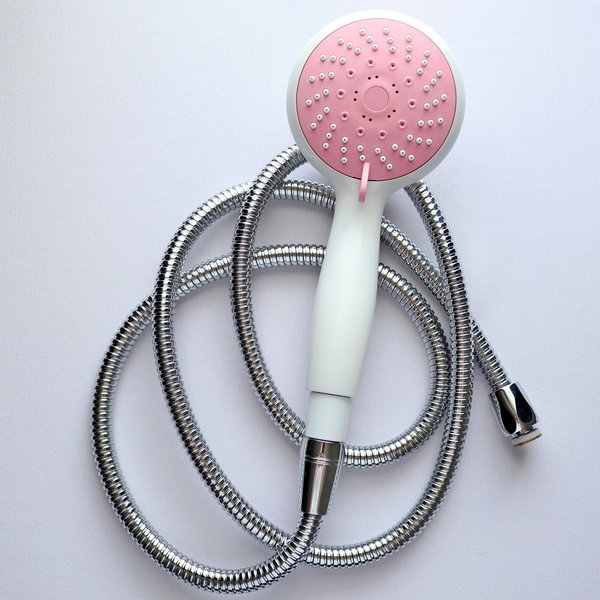 Japan Made Nano Micro Bubble Shower Head Bonheur White and Pink(with 63 inches SUS Hose Set),by AQUA BULLE, high density nano bubbles help to clean and keep moisturized