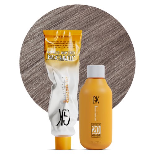 GK HAIR Global Keratin Intense Ash 10.11 Lightest Ash Blonde Hair Color Cream Tube (3.4 Fl Oz/100ml) + 20 Volume Developer (5 Fl Oz/150ml) - Professional Permanent Long Lasting Toner Dye