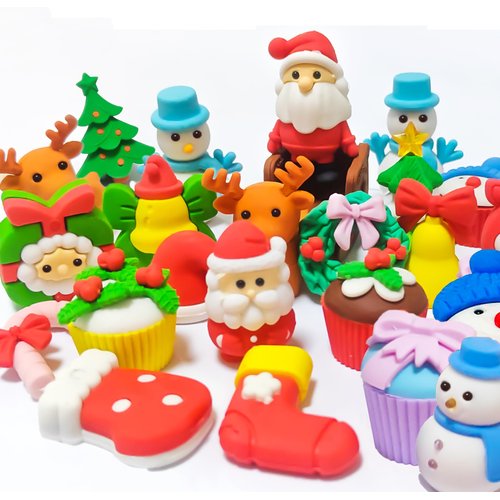 32 PCS Christmas Erasers 3D Christmas Puzzle Erasers for Kids Santa Snowman Erasers for Xmas Party Favors Classroom Rewards