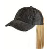 C.C Ponycap Messy High Bun Ponytail Adjustable Mesh Trucker Baseball Cap Hat, Ladder Black