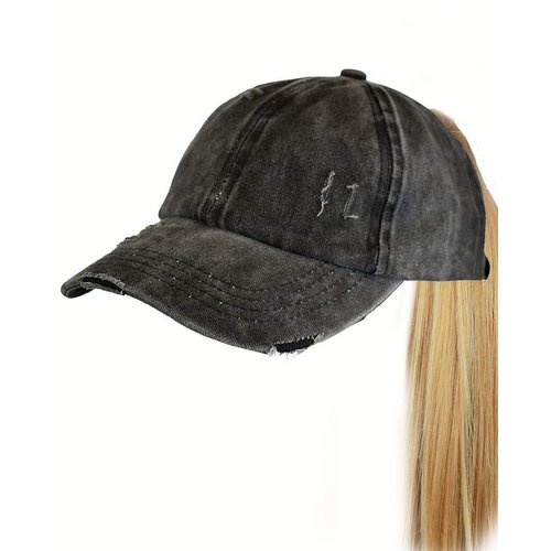 C.C Ponycap Messy High Bun Ponytail Adjustable Mesh Trucker Baseball Cap Hat, Ladder Black
