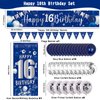 16th Birthday Decorations for Boys Girls, Happy 16th Birthday Banner Blue and Silver 16th Birthday Balloons Happy Birthday Backdrop Door Banner Confetti Balloons 16 Year Old Party Supplies