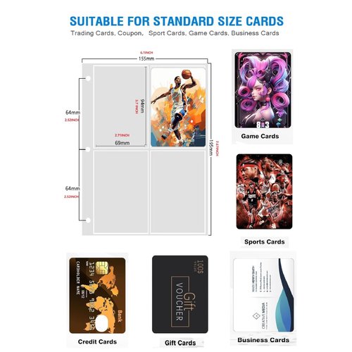 Fabulway 4 Pocket Trading Card Binder,Card Binder 400 Pockets Sports Cards Game Card Collection Binder Card Holder Binder Card Storage Album with Sleeves and Zipper (Black-400 Pockets)