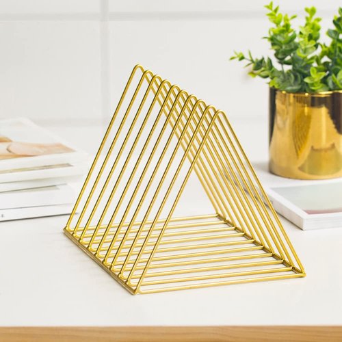 Sooyee 9 Slot Gold Magazine Holder,Desktop File Sorter Organizer Triangle Bookshelf Decor Home Office