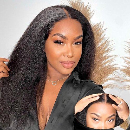 Domiso Wear and Go Glueless Wig Pre Plucked Pre Cut 6x4.6 HD Lace Wig Kinky Straight Lace Front Wigs Human Hair for Women Brazilian Beginners Wig Natural Hairline Breathable Cap 200% Density 18 Inch