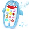 Baby Shark Cell Phone Toy Removable Teether Case, Light, Music & Adjustable Volume Kids Play & Learn Fake Phone Infant Toddler, Preschool Holiday Birthday Present for Girl Boy 0-6, 6-18 Months (Blue)
