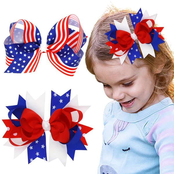 Independence Day Hair Clips American Flag Bow Hair Clips Patriotic Hair Accessories 4th of July Memorial Day Party Decorations Cute Hair Clips for Girls 2PCS