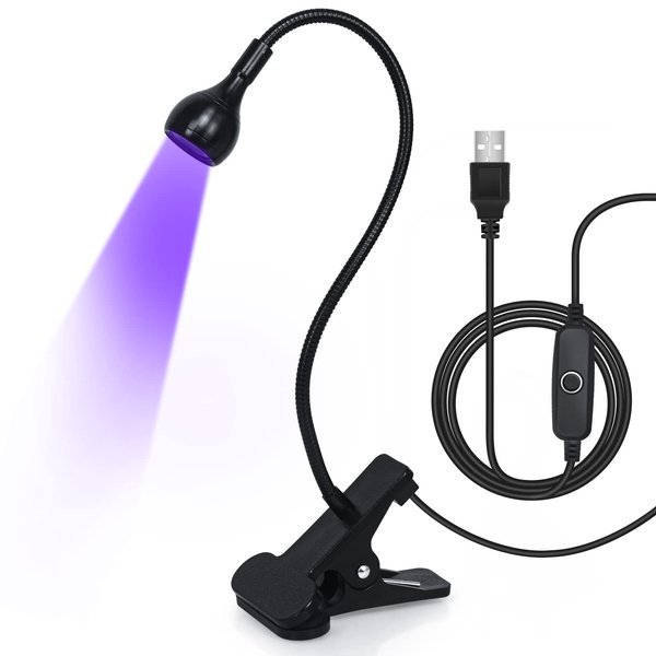krofaue UV LED Nail Lamp, UV Light for Nails 3W 5V UV Lamp for Gel Nails with 4 Levels Setting Gooseneck Lamp Clip Professional Nail Dryer for Gel Polish Curing Nail Tips Art Tools Accessories