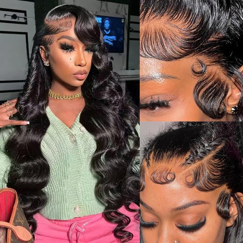Cikana 28 Inch Body Wave 13x6 Lace Front Wigs Human Hair 180% Density 13x6 HD Transparent Frontal Wigs Human Hair Glueless Brazilian Virgin Human Hair Lace Front Wigs Pre Plucked Natural Hairline