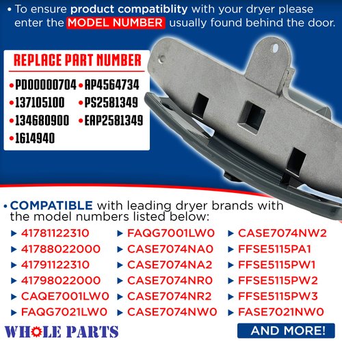 Whole Parts Dryer Door Hinge Assembly Part # 137105100 - Replacement & Compatible with Some Crosley, Electrolux, Frigidaire and Kenmore Dryers - 2 Yr Warranty