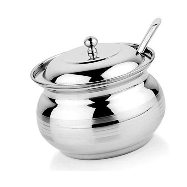 Rastogi Handicrafts Stainless Steel Small Storage Pot with lid for Oil Ghee, salt, tea, coffee, spices, dry fruits, sugar (3) Size in Inch - Length- 3.5 x Width- 3.5 x Height- 3