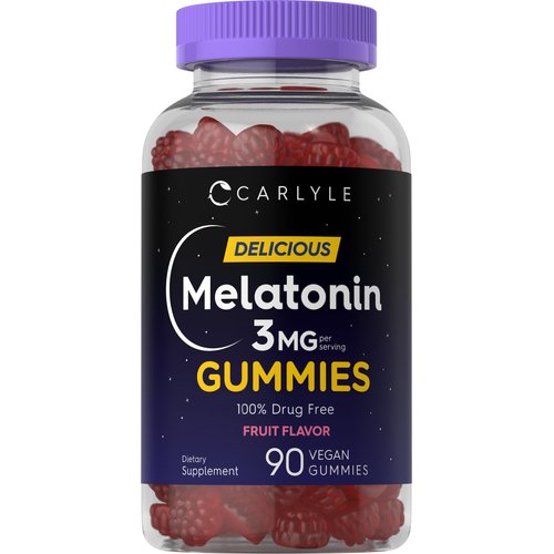 Carlyle Melatonin Gummies 3mg | 90 Count | Fruit Flavor Gummy Supplement | 100% Drug Free Support | Vegan, Non-GMO, Gluten Free