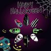 Halloween Press on Nails Medium Almond Fake Nails Full Cover Nightmare Before Christmas False Nails with Designs Halloween Acrylic Nails Glossy Glue on Nails Artificial Nails for Women Girls 24Pcs