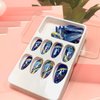 Vezocim Press on Almond Nails-24Pcs Glossy Full Cover Acrylic Purple Glitter Fake Nails with Gold Line Designs Artificial Medium False Nails Fake Nails Glue Stick on Fingernails for Women Girls