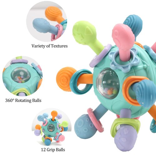 Kaxanpi Baby Sensory Teething Toys, Baby Rattle Chew Montessori Toys for Infant Newborn Boys Girls 0 3 6 9 12 18 Months, Toddler Educational Learning Toy Gift for 1 One Year Old