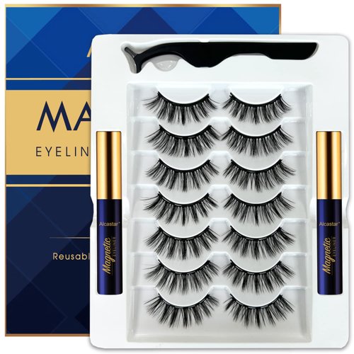 Alcastar Magnetic Eyelashes Natural Look, Magnetic Lashes with Applicator,Magnetic Natural Lashes, Reusable,Long Lasting, Easy Apply
