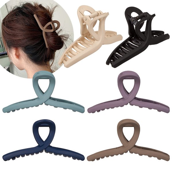 Whaline 6 Morandi Color 4.3 Inch Nonslip Jaw Strong Hold Matte Butterfly Clamp Hair Styling Accessories for Women Girls - Thin, Thick, Fine Hair