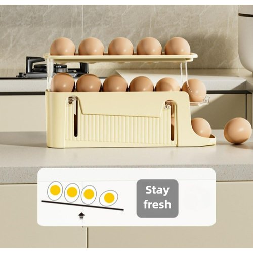 3-Tier Slide Egg Holder for Refrigerator, Detachable Egg Storage Organizer with 7° Slope Design - Automatic Rolling Egg Dispenser, Space-Saving Single Row Fridge Organizer (Cream)
