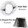 Hair Nets 80Pcs and 30Pcs U-Shaped Pins 20Inches Black Hair Net Individual Package for Ballet Bun Women Food Service and Sleeping(Black)