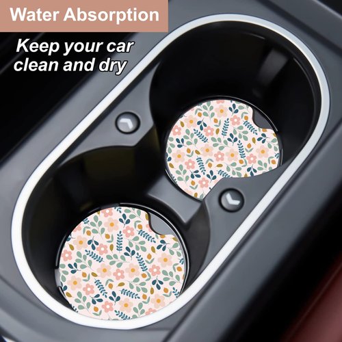 Oppsviust Car Cup Holder Coaster, Car Coasters for Cup Holders, 2PCS Universal Anti Slip Car Assecories, 2.75in Cute Car Coasters with A Finger Notch, Rubber Car Cup Mat for Women Wen(Gingko Flowers)