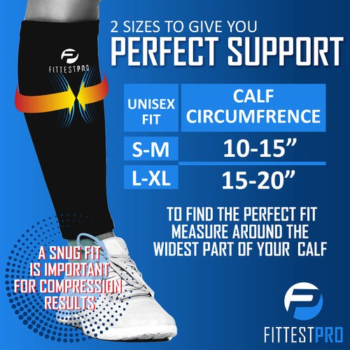 Fittest Pro Calf Compression Sleeves and Leg Wraps for Shin Splint Support, Pain Relief for Running, Basketball, Cycling, Maternity