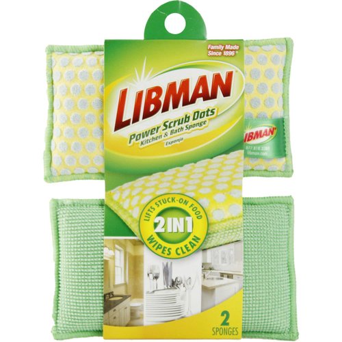Libman 00336 Power Scrub Dots Kitchen and Bath Sponge 2 Count