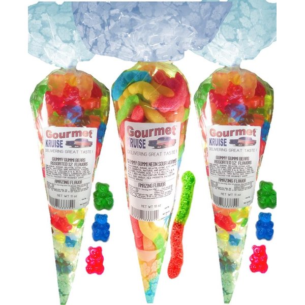 Gummy Bears (2) Assorted 12 Flavor Mix (1) Sour Worms (NET WT 32 OZ) Gourmet Kruise Signature Gift Bags Gummi