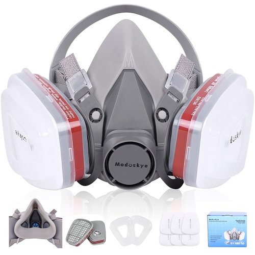 MODUSKYE Reusable Respirator, Reusable Half Facepiece Respirator with 6 Active Cotton Respirator Filters Against Painting, Dust, Sanding, Polishing, Spraying