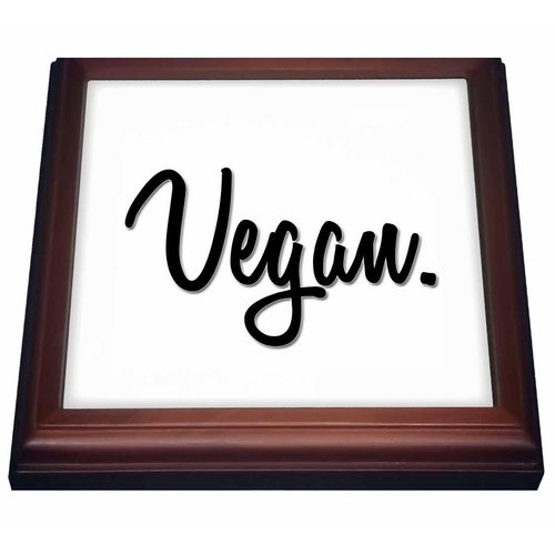 3dRose Print of Text Vegan, Black Trivet with Ceramic Tile, 8" by 8", Brown