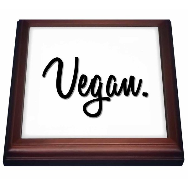 3dRose Print of Text Vegan, Black Trivet with Ceramic Tile, 8" by 8", Brown