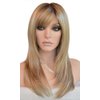 Auflaund Long Straight Blonde Wigs Imported Synthetic Ombre Dark Root Layered High Dentistry Glazed Hair Replacement Wigs for Women with Inclined Bangs 22 Inches (T/Blonde)