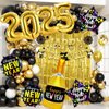 121Pcs New Years Eve Party Supplies 2025 Black and Gold New Year Party Decorations 2025 Balloons Arch Set include Happy New Year Banner, Fringe Curtains, 2025 Balloons for New Years Eve Decorations