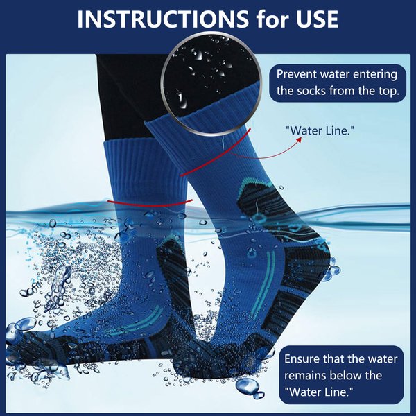 RANDY SUN Waterproof Football Soccer Socks, [SGS Certified] Women's Men's Warm Comfortable Golf Cycling Running Trekking Fishing Socks Everyday Use,1 Pair-Blue-Knee Length,Medium