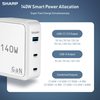 Sharp 140W USB C Charger, Compact Foldable GaN Fast Charge 3-Port (2 USB-C, 1 USB-A), Compact Foldable Wall Charger for MacBook Pro/Air, iPad Pro, iPhone 15/Pro, Galaxy S22/S21, Dell XPS, White