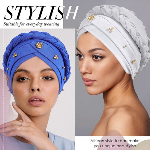 SATINIOR 9 Pcs Women Turban Braid Headscarf Braid Turban Cap Pre Tied Twisted Braid Hair Covered Wrap Hat (Fresh) One Size