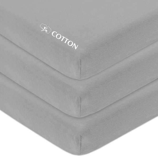 American Baby Company 3 Pack Fitted Mini Crib Sheet 24" x 38", Soft Breathable Neutral 100% Cotton Jersey Portable Sheet, Gray, for Boys and Girls, Fits Most Pack N Play Mattresses