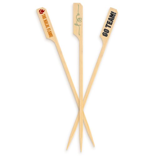 5.9" Custom Bamboo Paddle Picks – Personalized Food Picks – Full-Color Printing – Eco-Friendly Skewers for Burgers, Appetizers & Events – 50 Pack