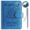 Airtag Passport Holder Cover Wallet RFID Blocking Leather Case Travel Essentials Luggage Accessories Travel Must Have(118#Blue)