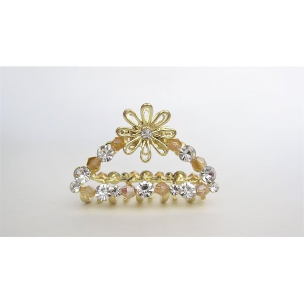 Generic Small gold bead and crystal flower gold metal hair claw clip bridal clip