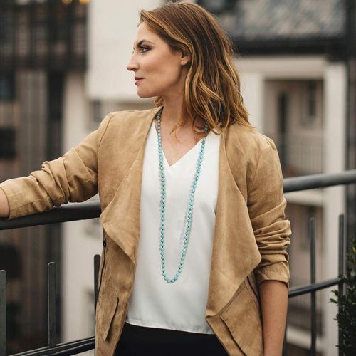 PEARLADA Boho Turquoise Necklace Long Beaded Necklace Strand Handmade Knotted Jewelry for Women Fashion Beads Endless Necklace